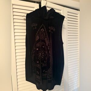 POL Black Velvet Sleeveless Top with Intricate Patterns